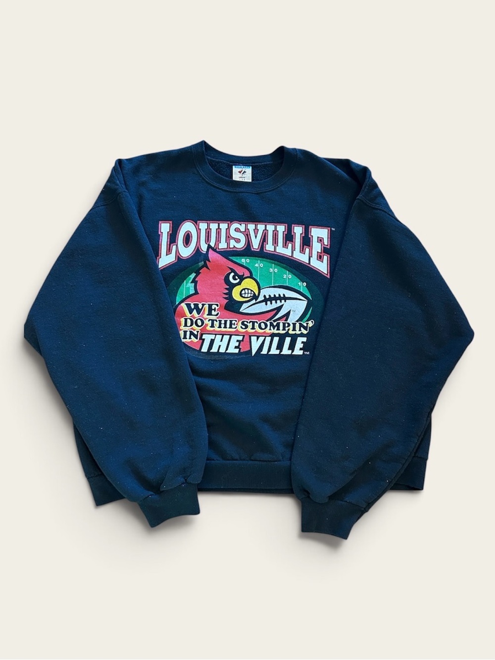Jerzees Black Louisville Cardinal Crewneck Sweatshirt with Red and Green Graphic